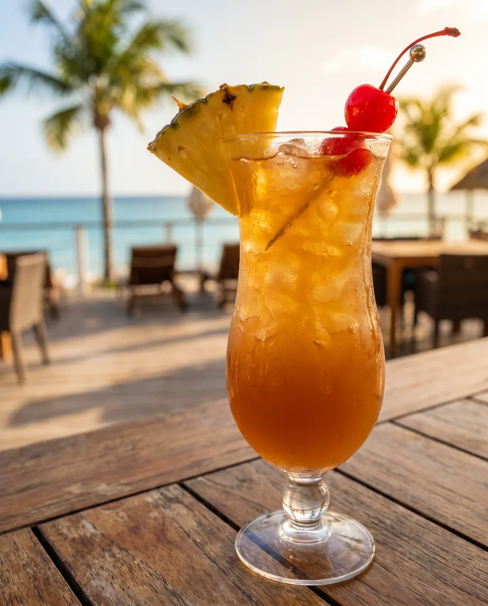 Cóctel tropical con cherry en almíbar
