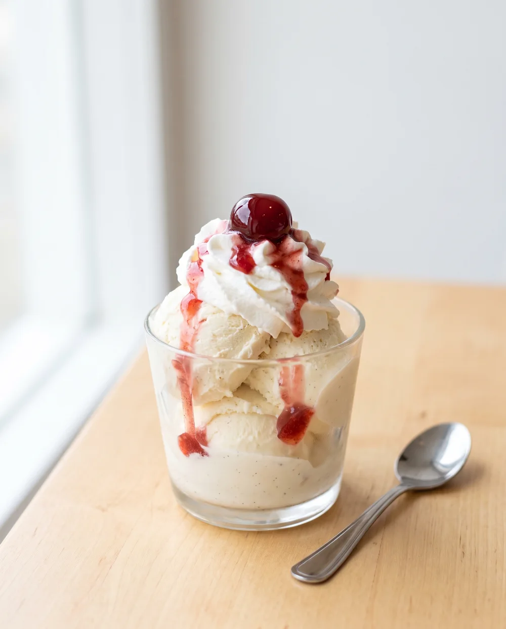 Helado con cherry en almíbar
