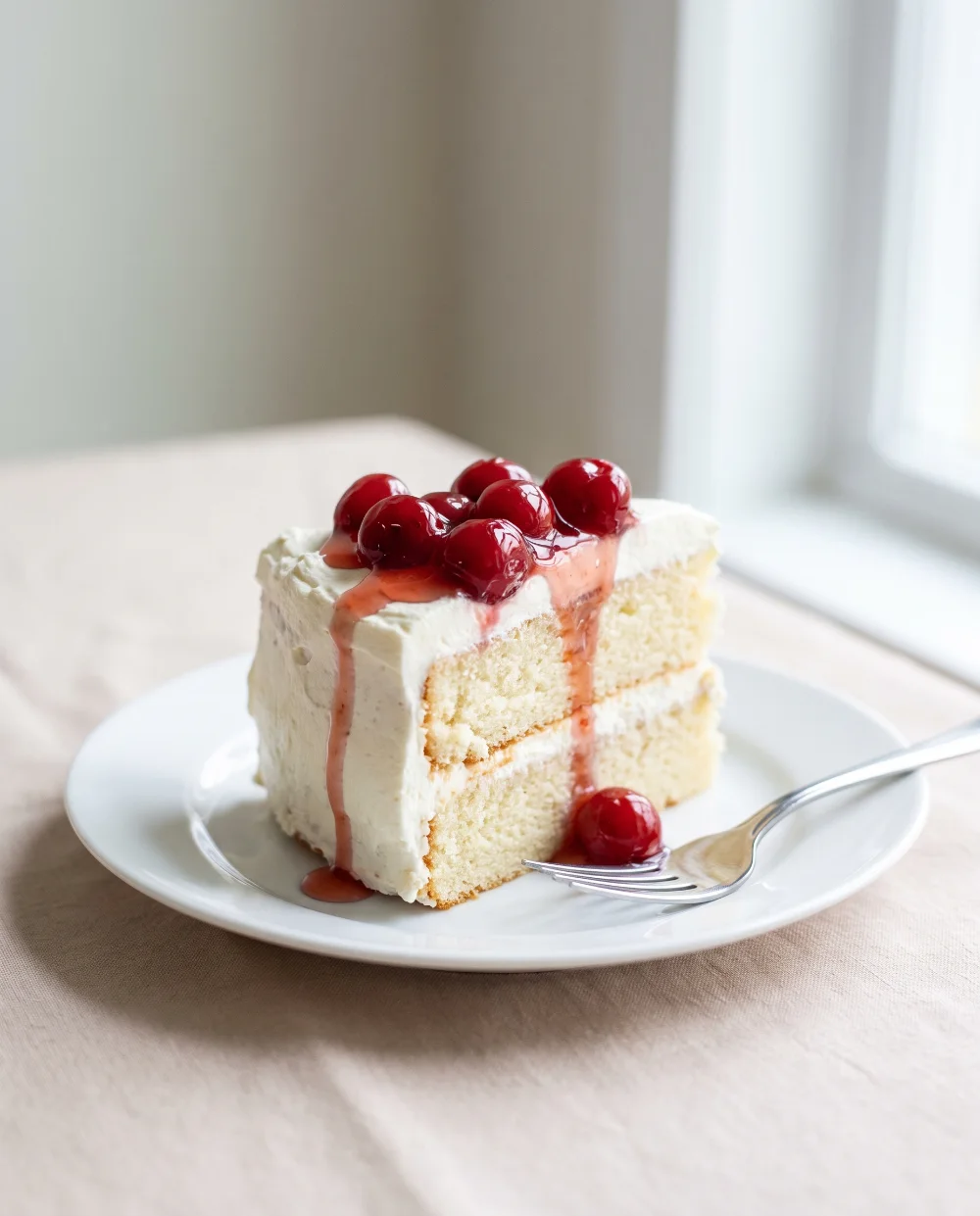 Pastel de vainilla con cherries en almíbar