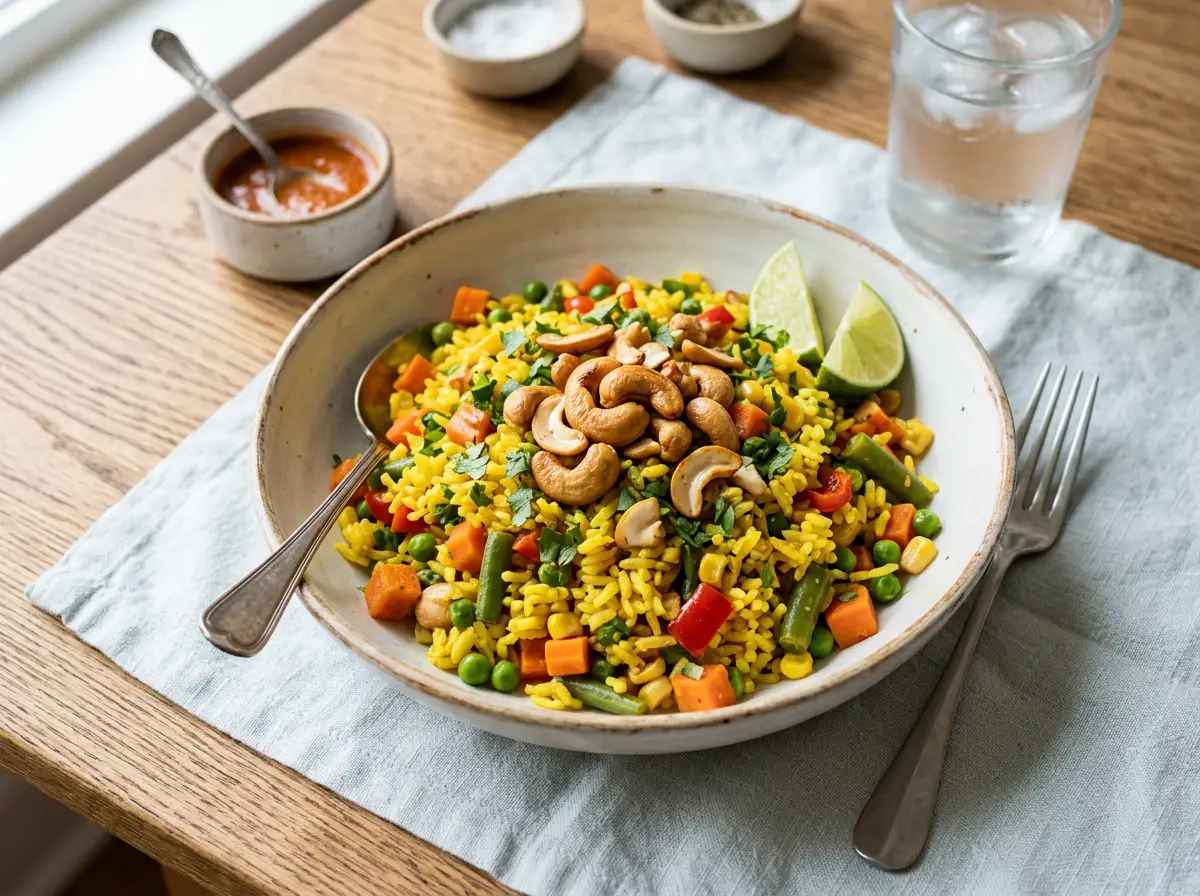 Arroz con cajuil y vegetales