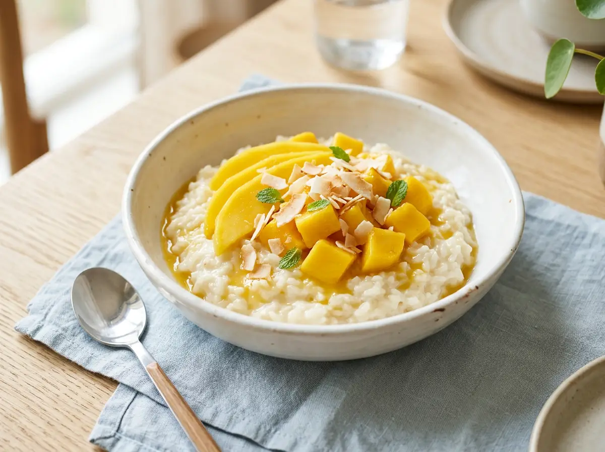 Arroz con coco y mango