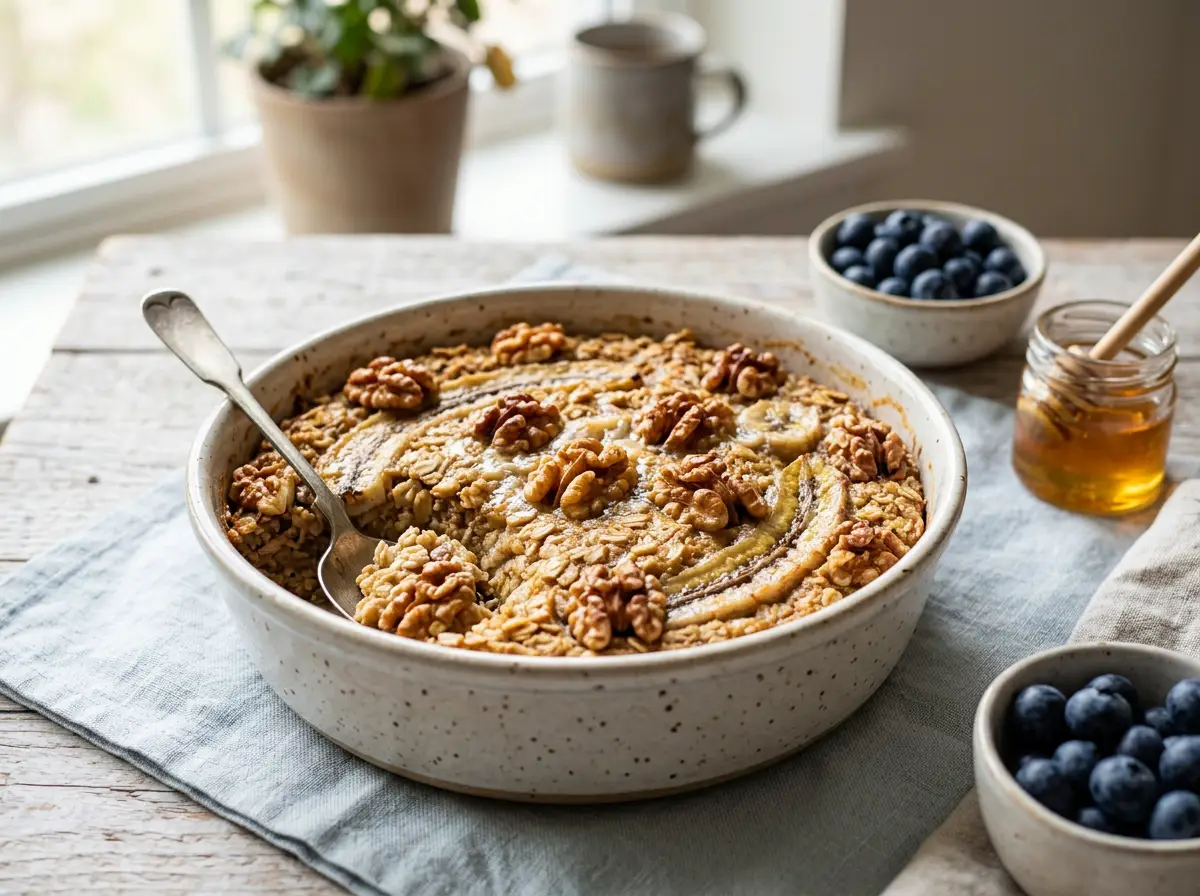 Avena horneada de guineo y nueces