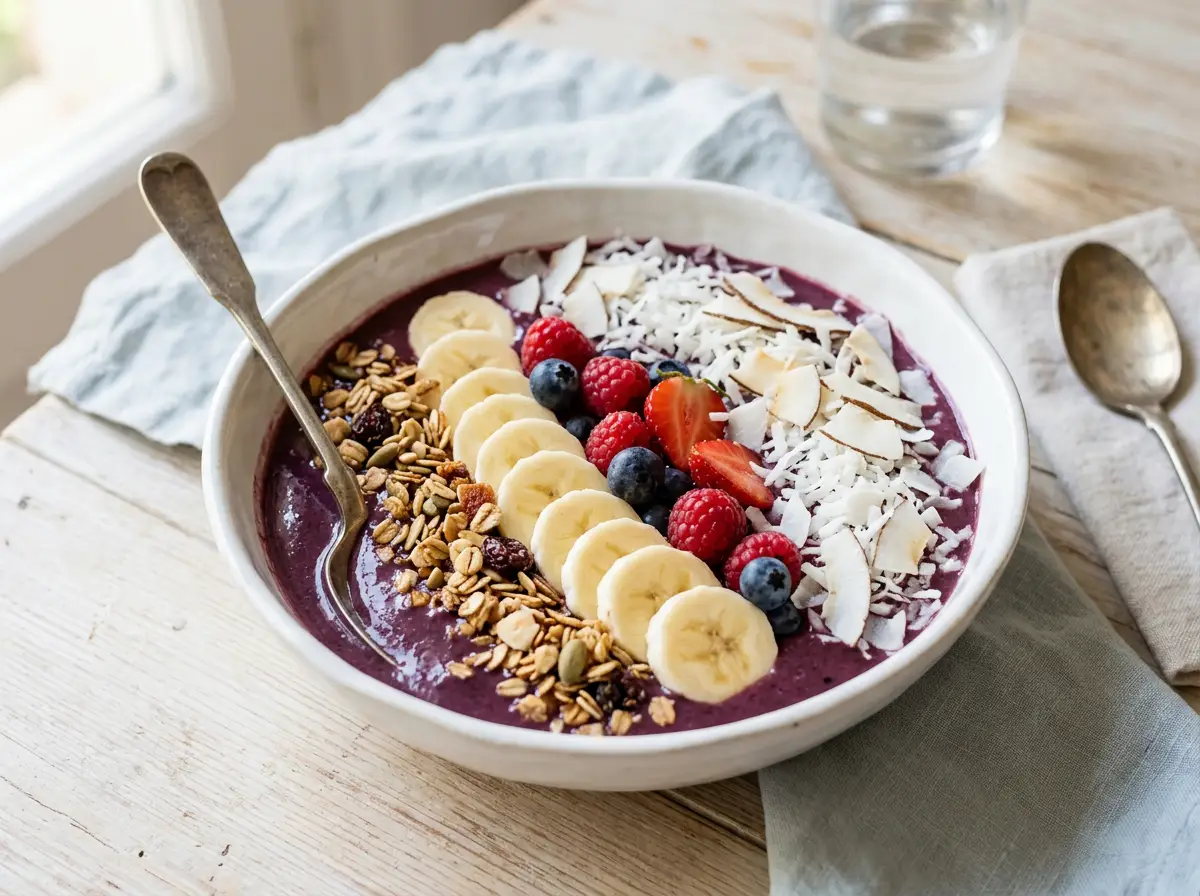 Bowl de acaí o batido con coco