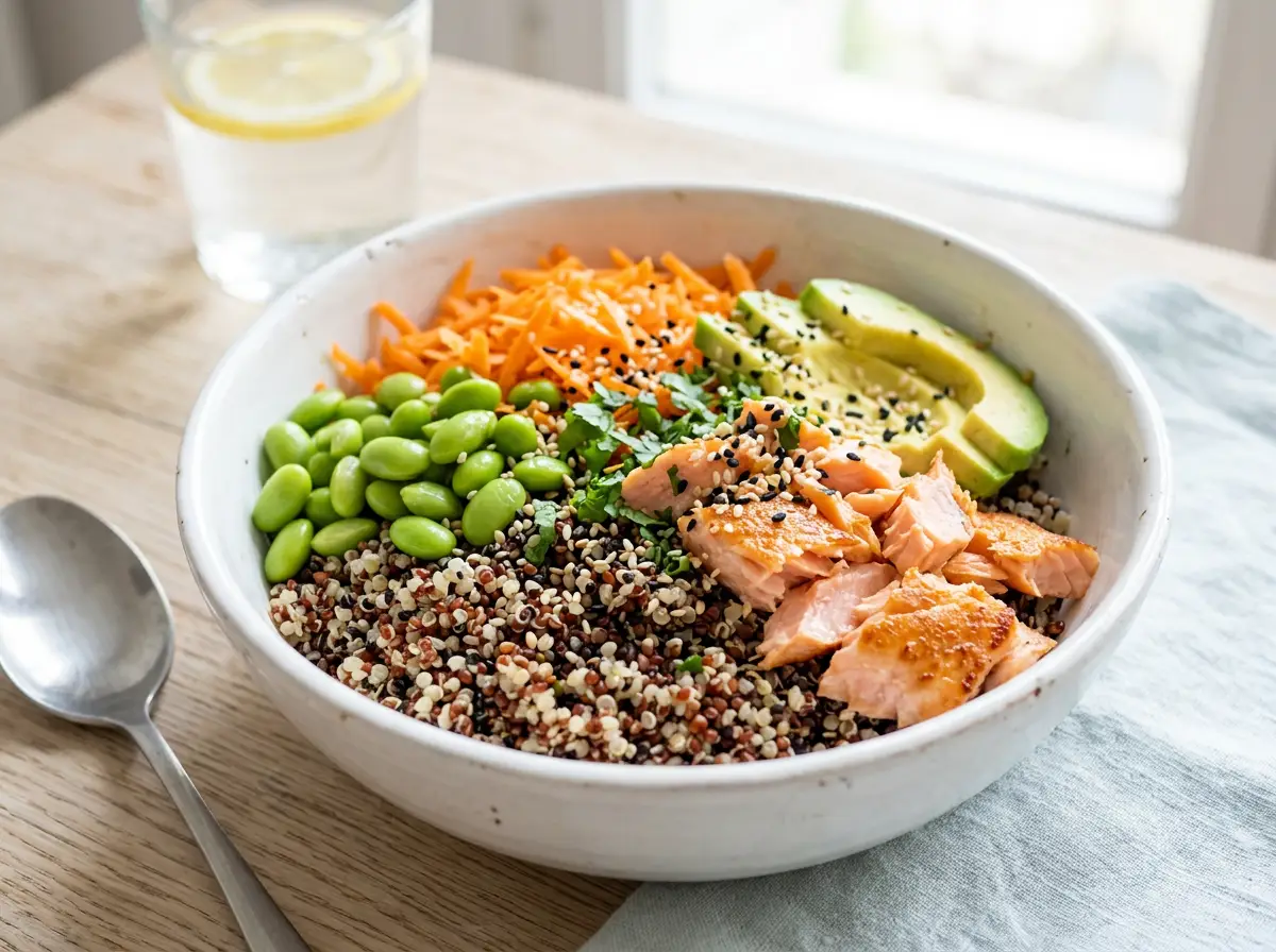 Bowl de quinoa tricolor y salmón