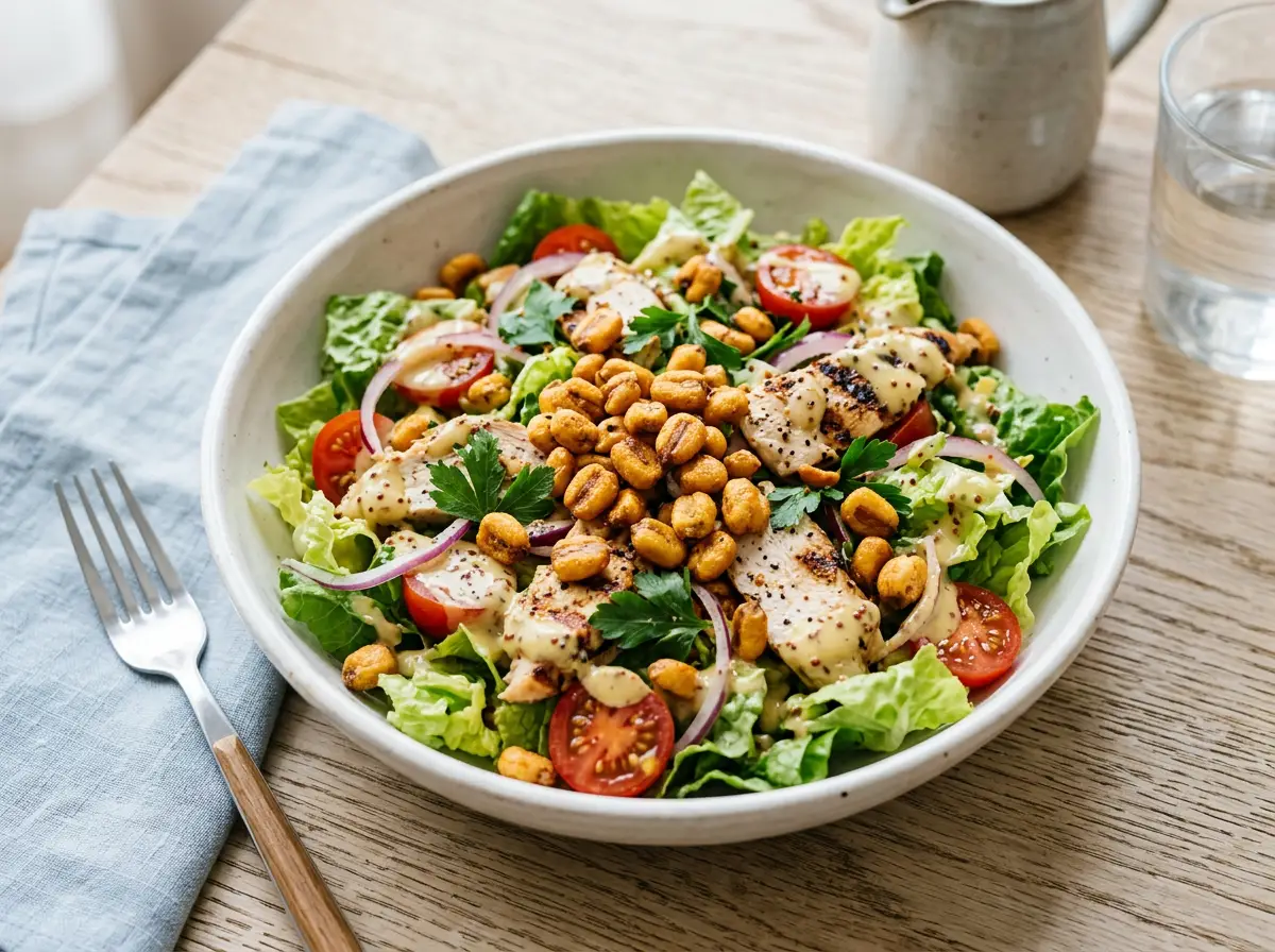 Ensalada crujiente con maíz miel-mostaza