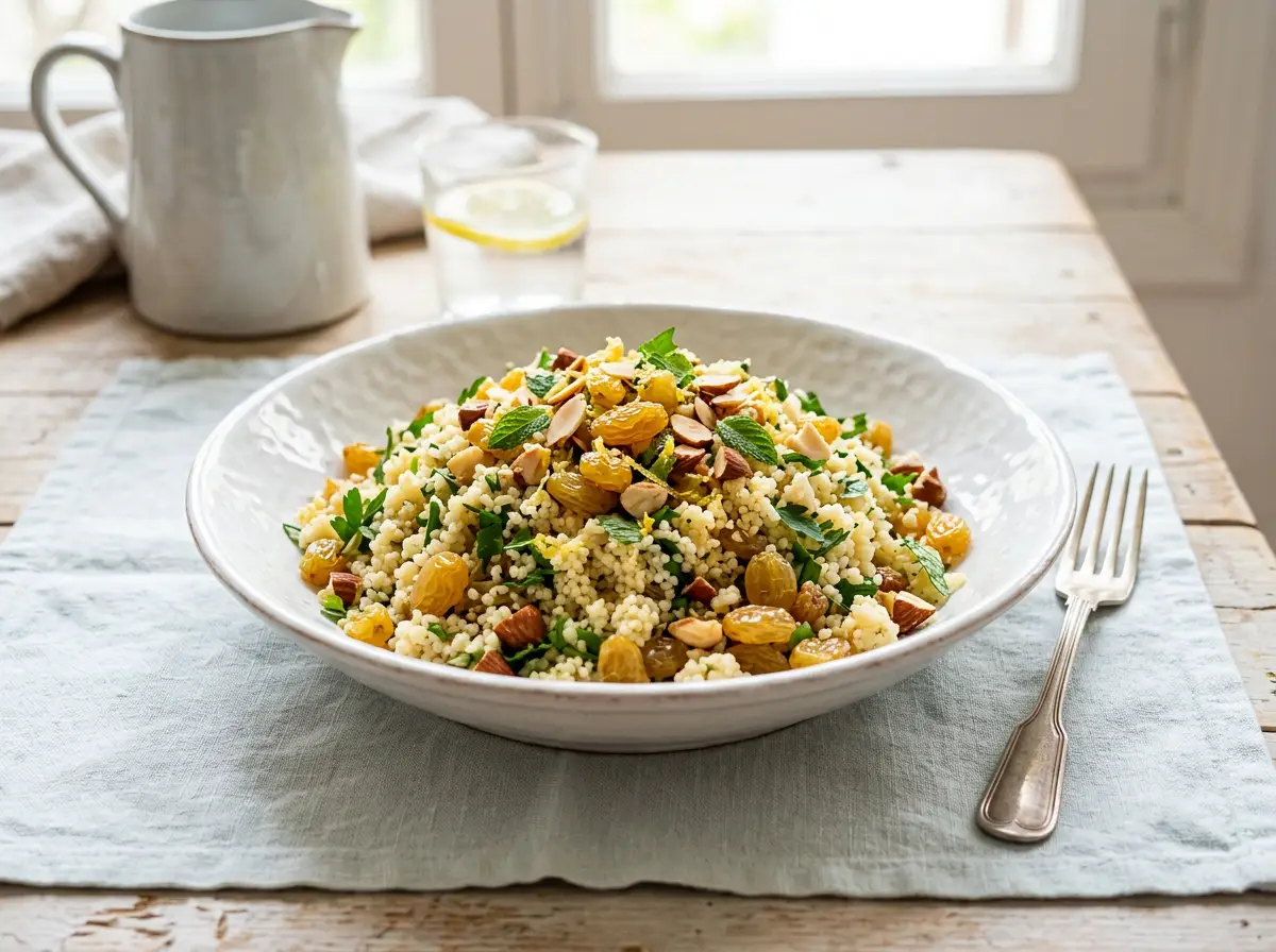 Ensalada de cuscús con pasas doradas
