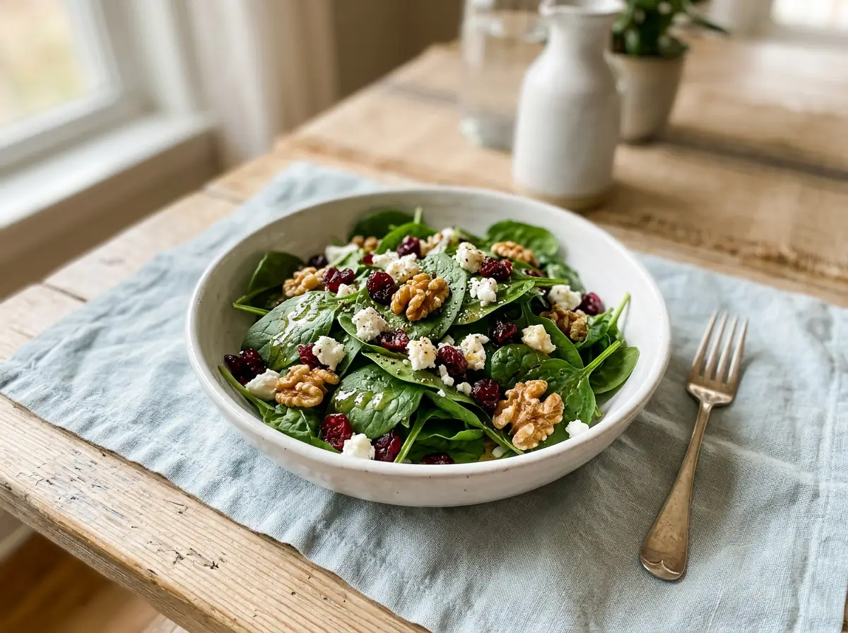 Ensalada de espinaca con cranberry y nueces