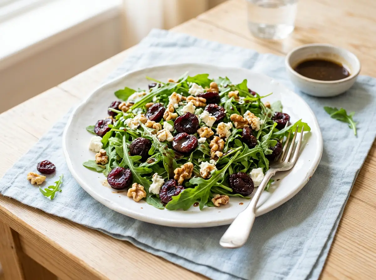 Ensalada de rúcula, cherries y queso