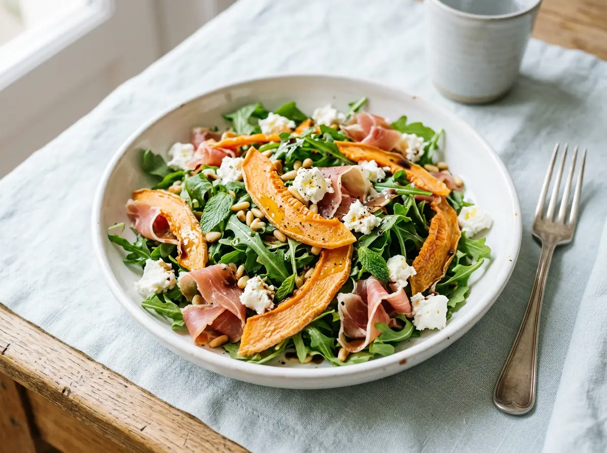 Ensalada de rúcula con melón y queso