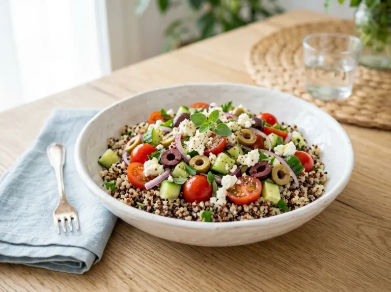 Ensalada mediterránea de quinoa tricolor