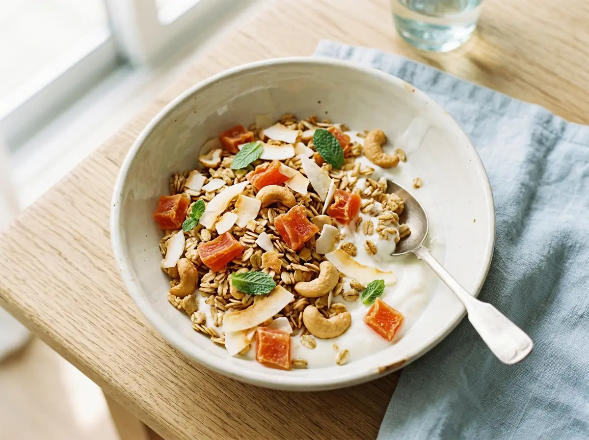 Granola tropical con lechosa