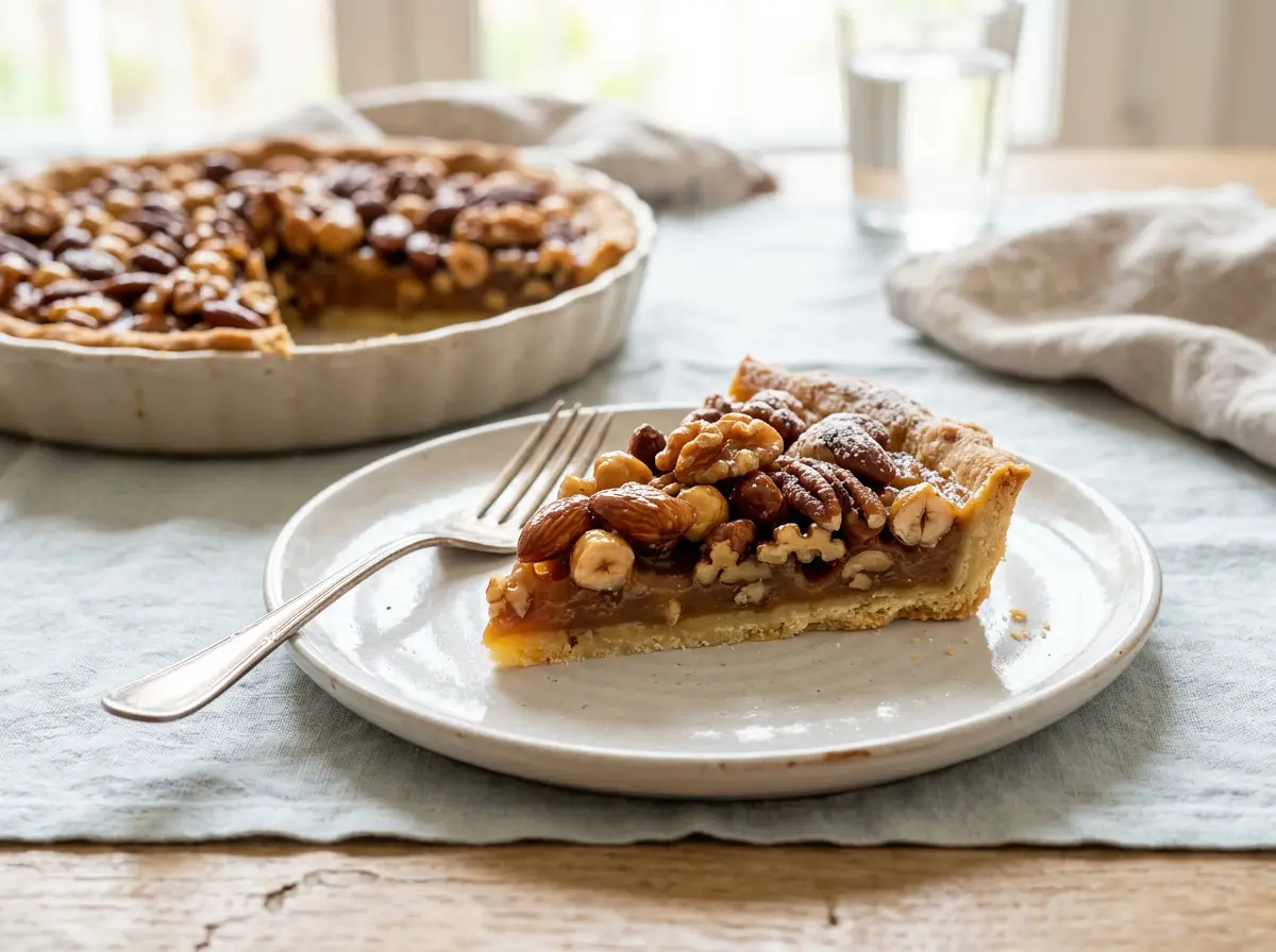 Tarta de nueces mixtas y caramelo