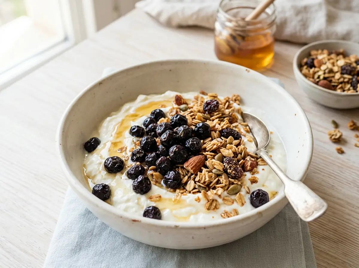 Yogur con arándanos y miel